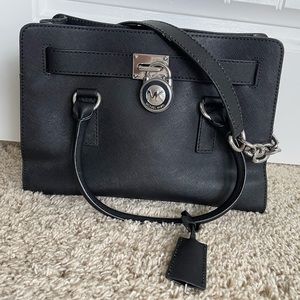 Women's Medium Hamilton Saffiano Leather Satchel Leather Top-Handle Tote - Black